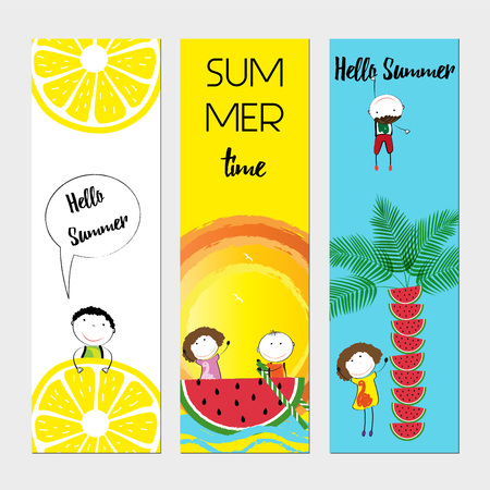 Happy and healthy kids on a boat with fresh fruit.のイラスト素材