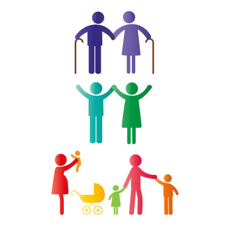 Colorful abstract pictograms showing figures happy and loving familyのイラスト素材