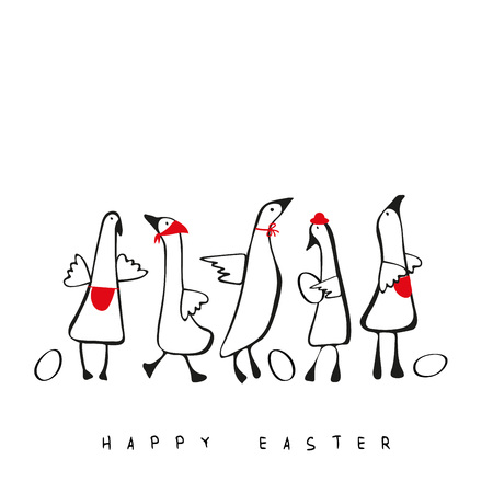 Lovely and simple illustration with geese and eggs perfect for Easterのイラスト素材
