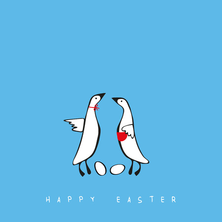 Lovely and simple illustration with geese and eggs perfect for Easterのイラスト素材