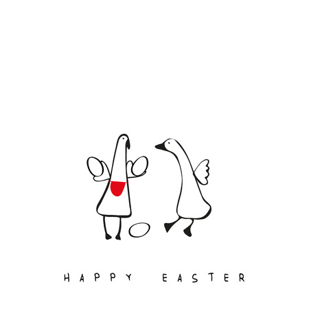 Lovely and simple illustration with geese and eggs perfect for Easterのイラスト素材