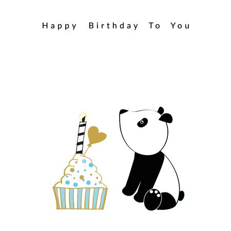 Sweet birthday card with panda and cakeのイラスト素材