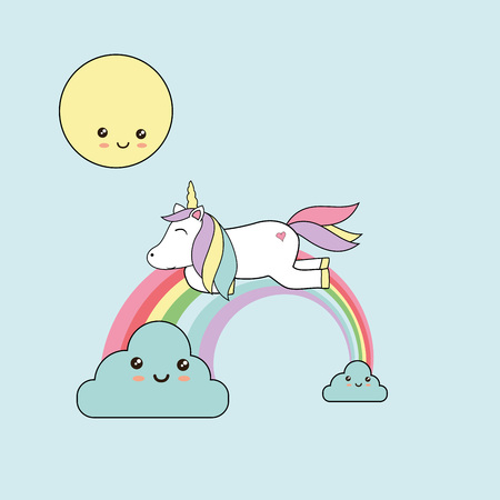 Vector illustration with sweet unicorn - kawaii styleのイラスト素材