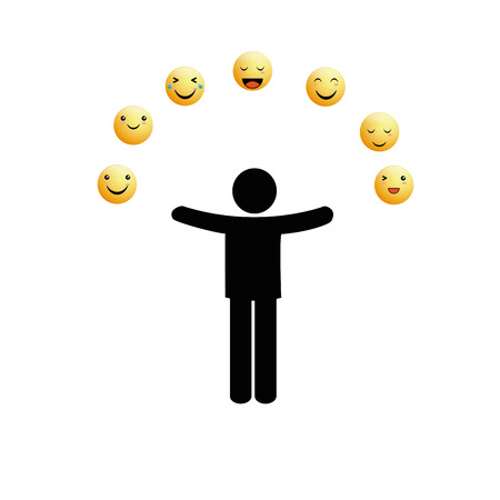 Abstract pictograms showing figures happy family, group or team with emoticonsのイラスト素材
