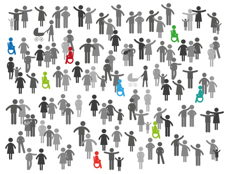 Colorful abstract pictograms showing figures happy family, group or team.のイラスト素材