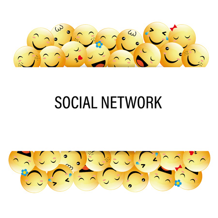 Banner with positive emoticons for social network. Flat design style.のイラスト素材
