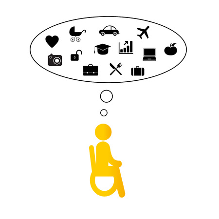 Pictogram showing people with disabilities dreaming about family, home and work.のイラスト素材