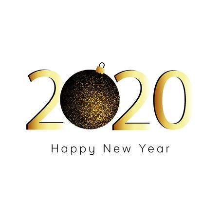 Happy New Year 2020. Gold numbers, glitter christmas ball on white background. のイラスト素材