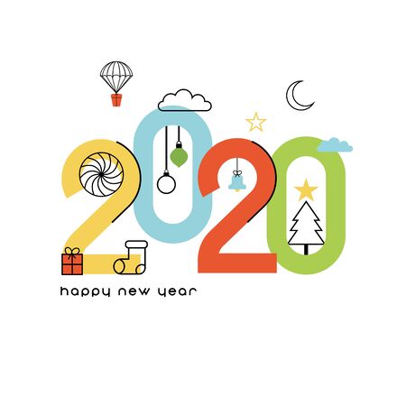 Happy New Year 2020. Colorful and simple card のイラスト素材