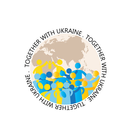 Together with Ukraine. A simple illustration with people in the form of icons, symbols showing solidarity with Ukraine and victory over the occupant. No war.のイラスト素材