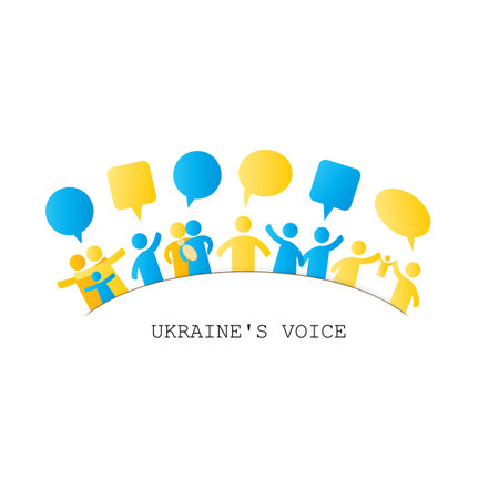 Together with Ukraine. A simple illustration with people in the form of icons, symbols showing solidarity with Ukraine and victory over the occupant. No war.のイラスト素材