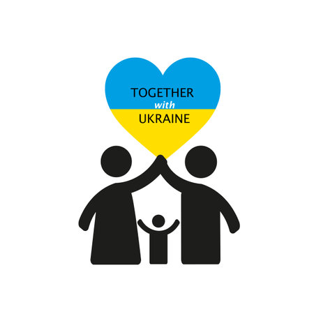 Together with Ukraine. A simple illustration with people in the form of icons, symbols showing solidarity with Ukraine and victory over the occupant. No war.のイラスト素材