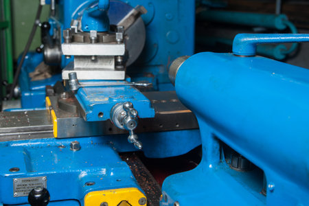 Close-up of an old lathe machine