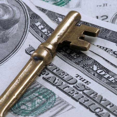 Skeleton Key And US Currency - Image is Squareの写真素材