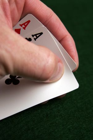 Two aces as part of a poker hand. Time to go all in.の写真素材