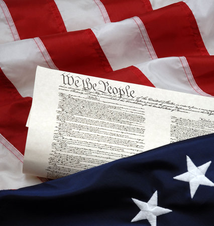 American Beginnings - Betsy Ross colonial flag and United States Constitution