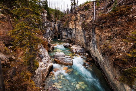 The brilliant colors of the river and rocks in Marble Canyon, Kootenay National Park, Canada.