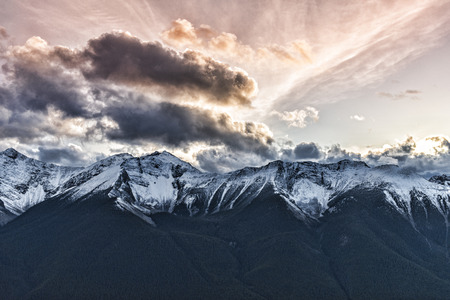 The Observation tower at Sulfer Mountain, just above Banff, Banff National Park, Alberta, Canada provides views of the surrounding mountain ranges.の写真素材