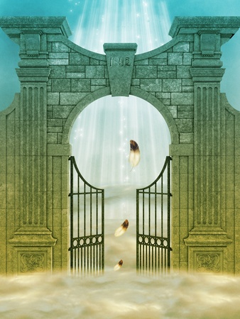 Heaven door in the sky with feathersの写真素材