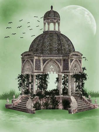 Fantasy Structure in the beach with birdsの写真素材