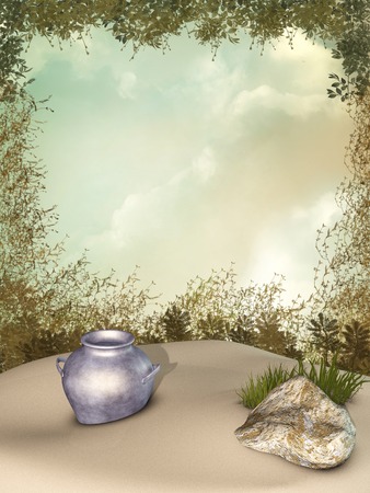 Fantasy landscape in the desert with foliageの写真素材