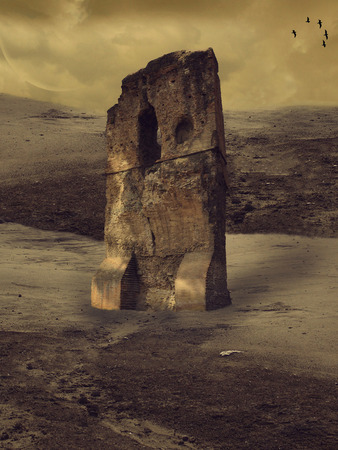Fantasy Landscape in the desert with old structureの写真素材