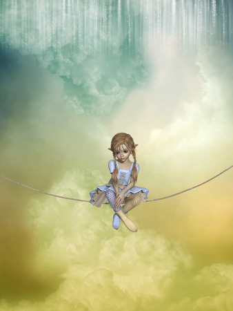 Fantasy Landscape in the sky with little girlの写真素材