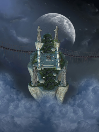 Fantasy Landscape with floating island in the skyの写真素材