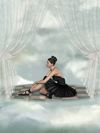 ballet dancer in the sky with fantasy environmentin the sky with fantasy environmentの写真素材