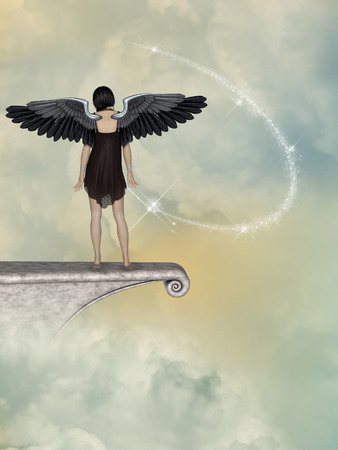Angel in the sky over a big pierの写真素材