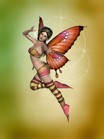 isolated fairy in a yellow background with big wingsの写真素材