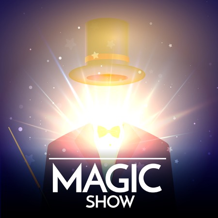 Magic Show Background With Invisible Illusionist. Flying Hat Vector illustrationのイラスト素材