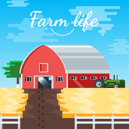 House Illustration With Wheat Fieldのイラスト素材
