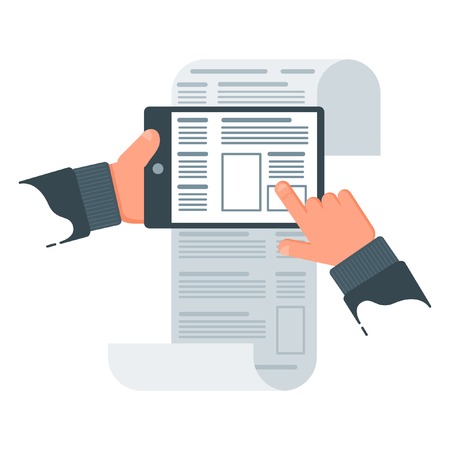 Vector Flat Touch Tablet Newspaper Touch Reading Illustrationのイラスト素材