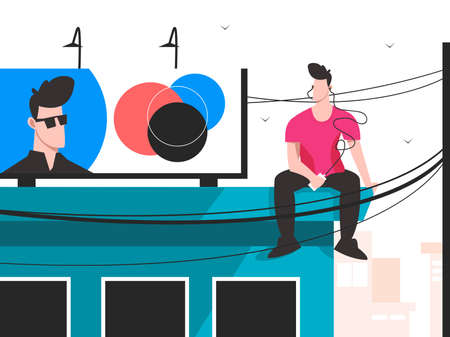 Guy Listening Music on Roof during Quarantineのイラスト素材