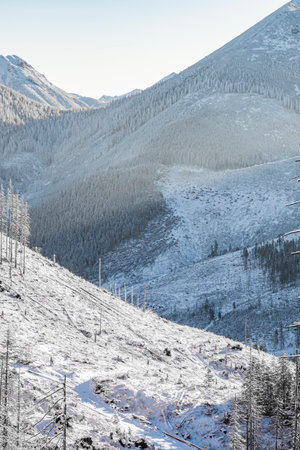 Mountainscape layers on a sunny morning, Western Tatra Mountains, Poland. Hiking trail to GrzeÅ›...