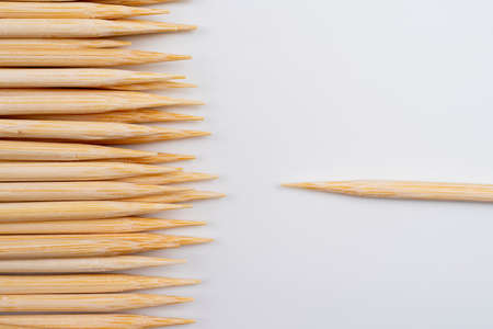 a pile of bamboo skewers on a white background, Bamboo stick on a white background. one until many sticksの写真素材