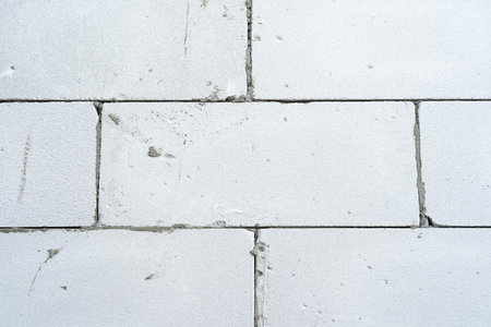 Frontal view of a wall made of old bricks of different sizes The bricks are mortar-bonded and...