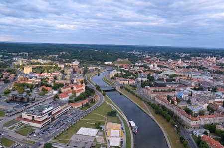 Aerial View of Vilnius Old Town and river Nerisのeditorial素材