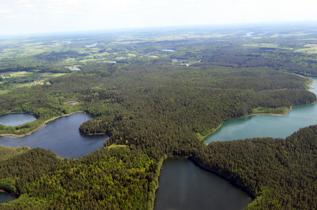 Lithuania, Aerial view of lakes and forestの写真素材