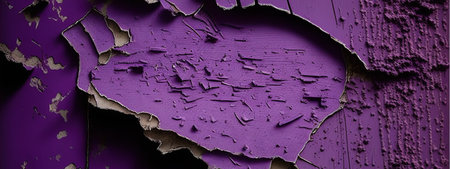 Purple peeling paint surface texture. Surface finish flaking weathered due to age. violet aged paint peel. Illustration of a an old chipping black surface. generative aiの素材