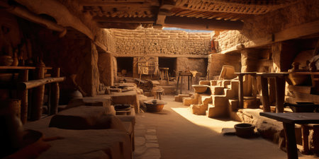 The interior of an ancient Aztec home.の素材