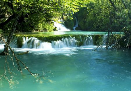 Waterfall in the Plitvice National Park UNESCO World Heritage, Croatiaの写真素材