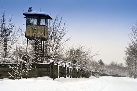 Military barracks in winter in Hungary.の写真素材