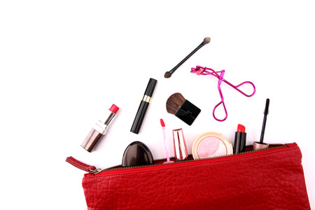 Cosmetics against white backdrop.の写真素材