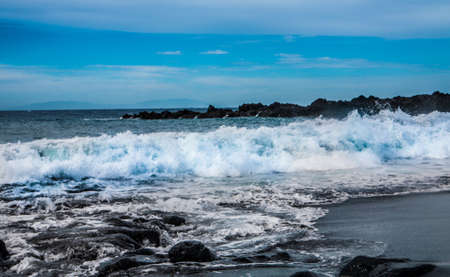 Playa la Arena black volcanic sand beach, Tenerife, Canary islands, Spainの写真素材