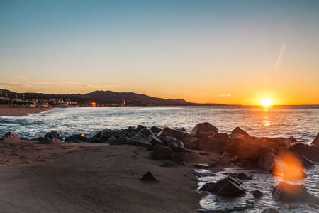 Sunrise in Badalona, Barcelona, Spainの写真素材