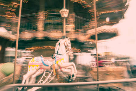 Old vintage carousel in Tibidabo park in Barcelonaの写真素材
