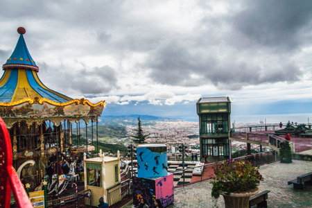 Barcelona panoramic view from Tibidabo mountain, Spain, Europeのeditorial素材