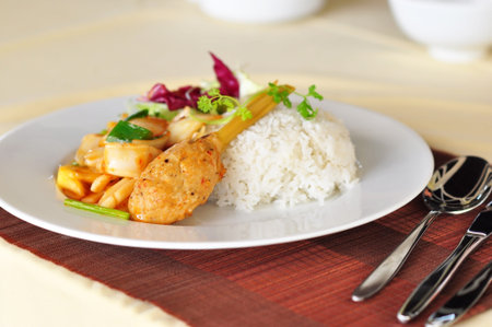 mince pork or shrimp and cover the lemon grass cooked with sweet and sour ingredient and served with rice -- vietnamese foodの写真素材